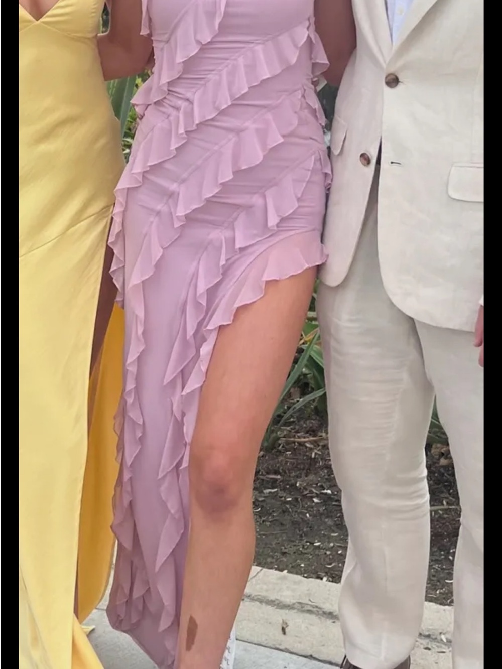 Oh Polly Lilac Ruffle High-Slit Dress